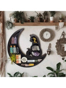 Axyaa Cat On Moon Crystal Shelf: Black Stone Display for Home Decor, Art, Plants