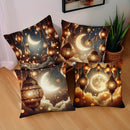 Axyaa Ramadan Pillow Cover: Fasting Lamp & Crescent Moon Design