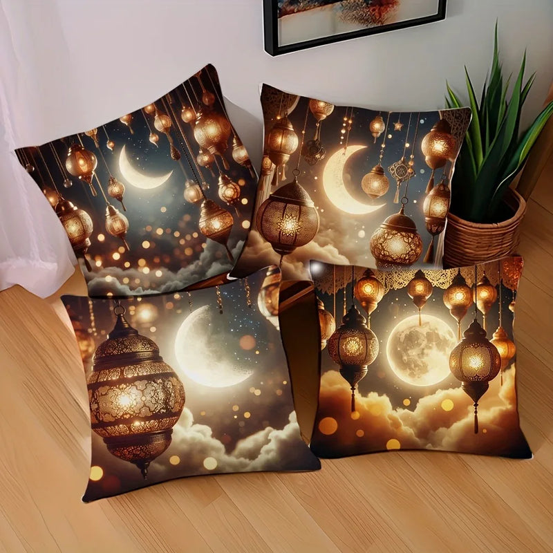 Axyaa Ramadan Pillow Cover: Fasting Lamp & Crescent Moon Design