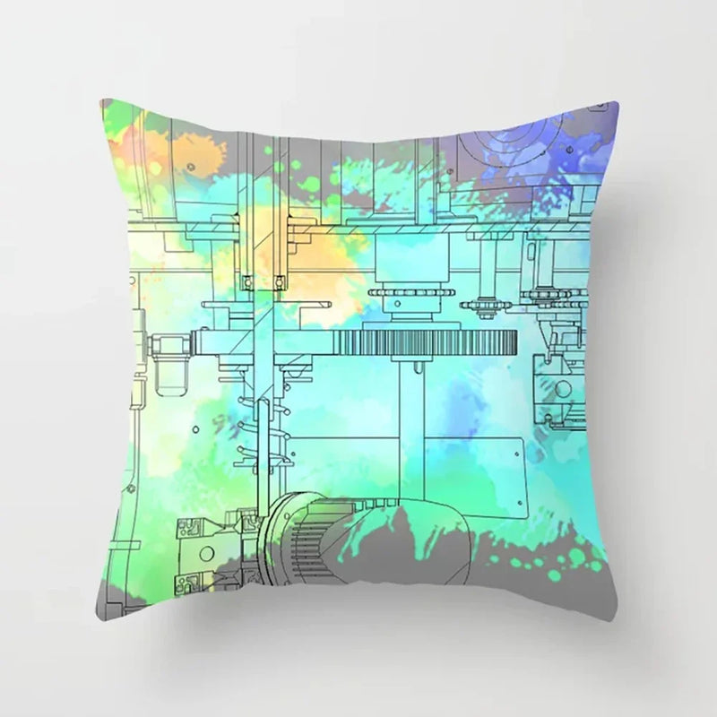 Pink Anime City Print Polyester Pillowcase 45x45cm for Bedroom Living Room by Axyaa.