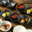 Axyaa Ceramic Triple Grid Sauce Bowl for Hot Pot Sushi Barbecue Seasoning