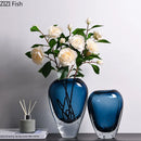 Axyaa Navy Blue Bubble Glass Vase for Table Decoration and Floral Arrangement