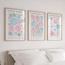 3-Piece Pink & Blue Floral Market Print Set by Axyaa- Modern Gallery Decor