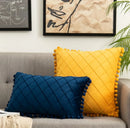 Velvet Green Pompom Throw Pillow Covers - Elegant Axyaa Cushion Case for Christmas Home Decor