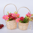 Axyaa Rattan Fruit Basket with Long Handle and Bamboo Flower Basket