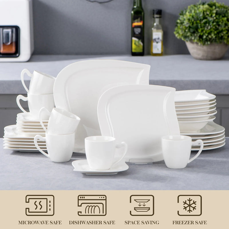 Axya 30/60 Piece White Porcelain Dinner Set Tableware Service for 6/12