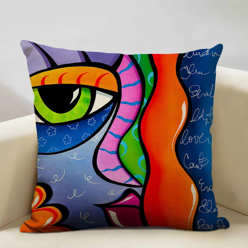Nordic Style Abstract Painting Girl Cushion Cover by Axyaa