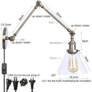 Axyaa Industrial LED Wall Light Clear Glass Vintage Adjustable Long Arm Fixtures