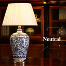 Axyaa Chinese Blue White Porcelain Table Lamp LED Dimming for Living Room