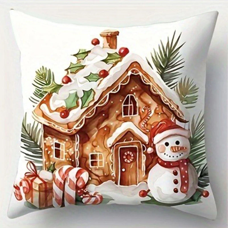 Axyaa Christmas Gingerbread Hut Pillowcase - Festive Sofa Cushion for Holiday Home Decor