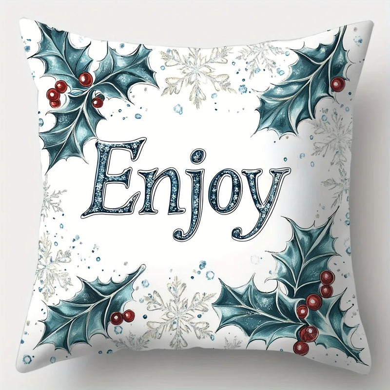 Axyaa Winter Holiday Pillowcase - Festive Snowman & Santa Claus Sofa Cushion Cover
