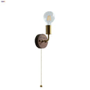 Axyaa Walnut Wood LED Wall Light Sconce with Pull Chain Switch Glass Bedside Lamp