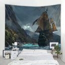 Axyaa Pirate Ship Tapestry - Sailing Seascape Decor for Boho Bedroom Aesthetics