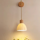Axyaa Nordic LED Wall Sconce Pull Chain Switch Wood Base Vanity Light