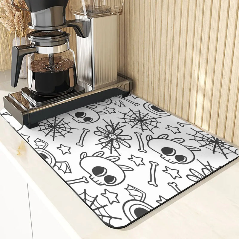 Axyaa Ghost Print Silicone Kitchen Coasters & Dish Mat