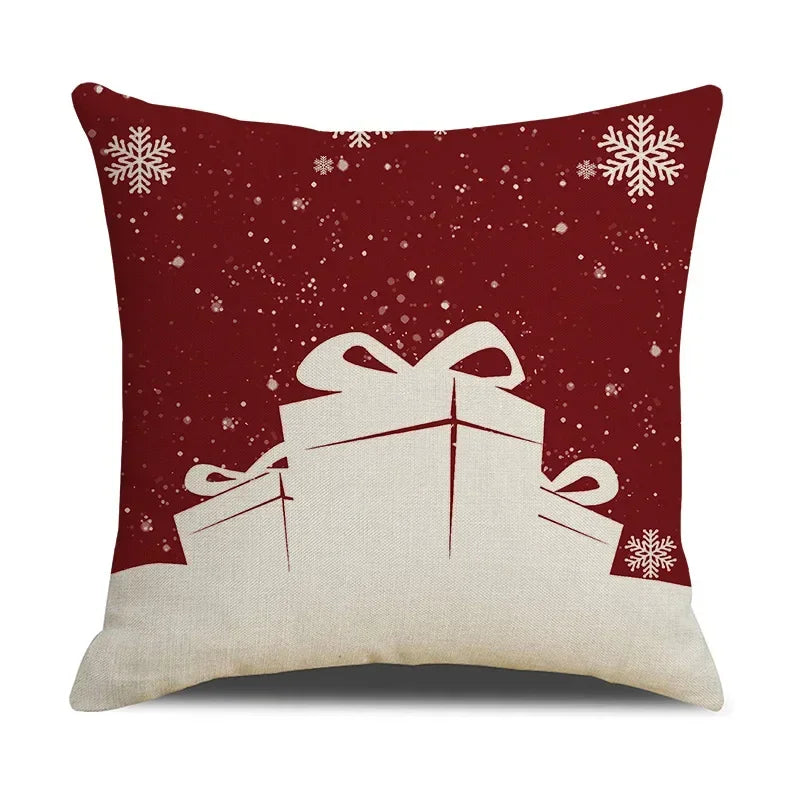 Axyaa Christmas Linen Print Throw Pillow Cover for Home Sofa, Living Room and Bedroom