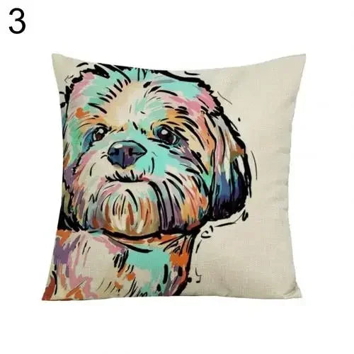 Axyaa Watercolor Dog Print Linen Pillow Cover 45X45CM