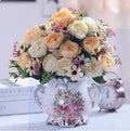 Axyaa Ceramic Vase & Flower Arrangement Set - Home Decor Crafts