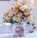 Axyaa Ceramic Vase & Flower Arrangement Set - Home Decor Crafts