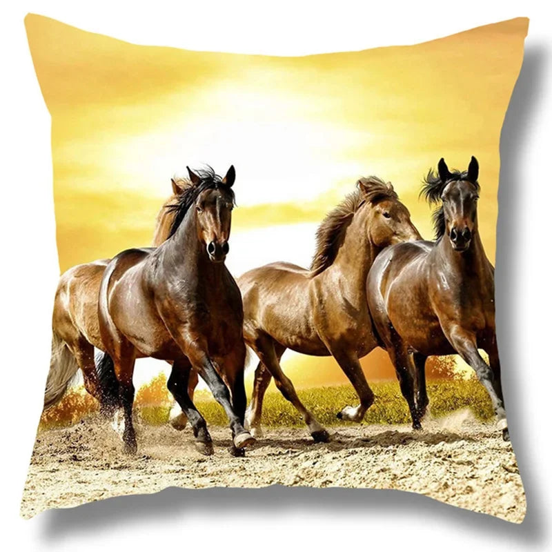 Fine Horse Print Cushion Cover for Home Decor by Axyaa