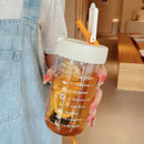 Axyaa Glass Water Bottle with Tea Infuser Filter Straw, Kawaii Design, 750ml