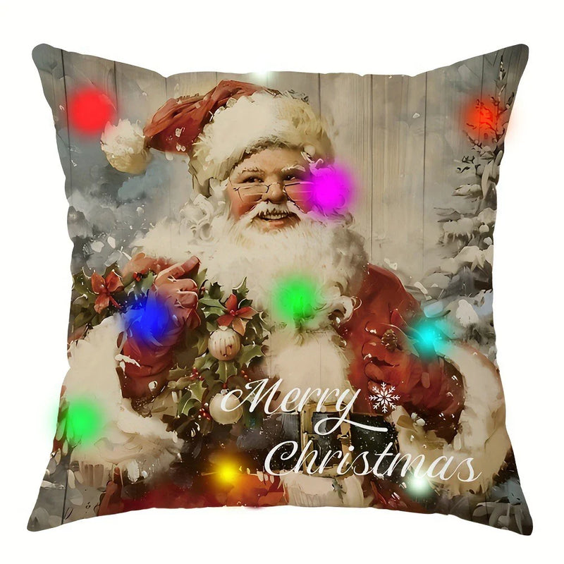 Axyaa LED Luminous Christmas Pillowcase with Retro Santa Claus Design