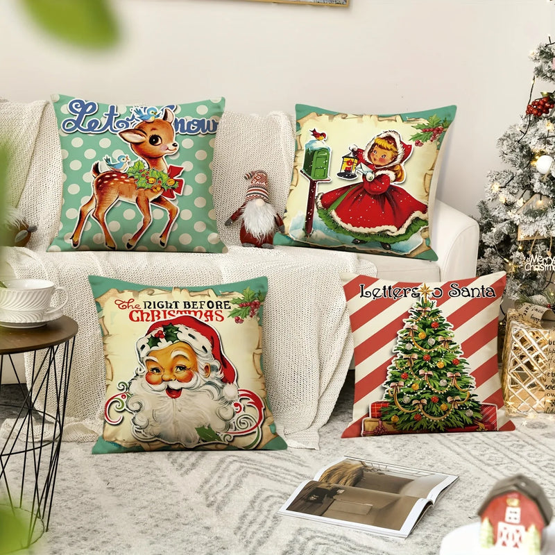 Axyaa Retro Santa Claus Fawn Pillowcase - Christmas Home Decor