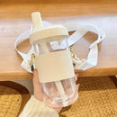 Axyaa Large Capacity Drinkware Set - Straw Plastic Cups with Leather Case & Lid