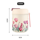 Axyaa Flower Pattern Stainless Steel Braised Flask with Folding Spoon