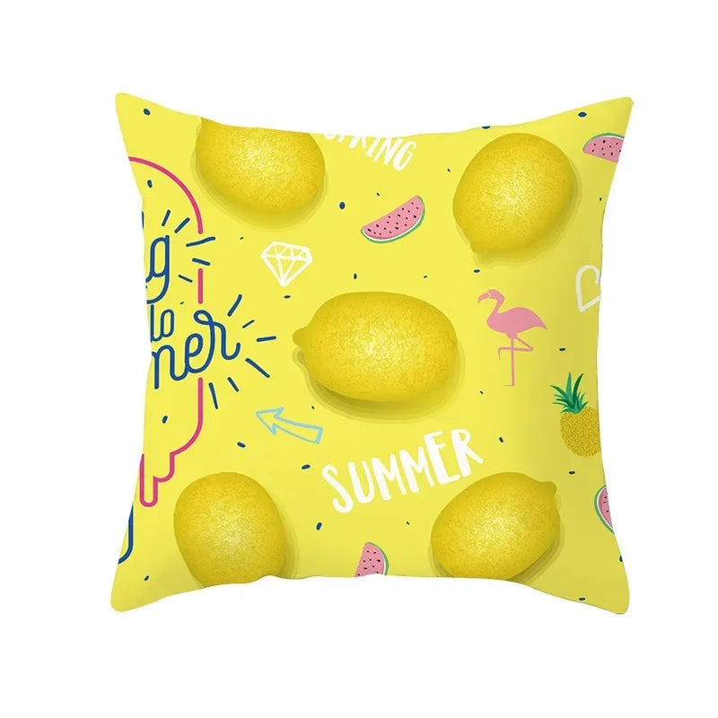 Nordic Cartoon Print Yellow Blue Cushion Cover 45*45cm by Axyaa