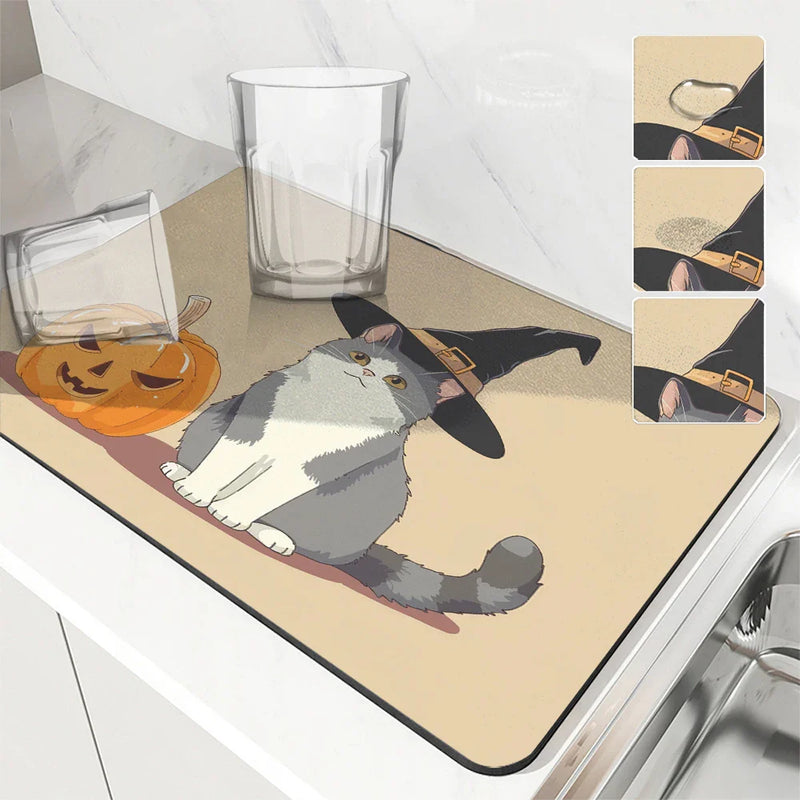 Axyaa Halloween Head Absorbent Mat: Antiskid, Quick Dry, Draining Kitchen Mat