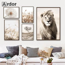 Axyaa Reed Lion Landscape Canvas Print Wall Art for Nordic Living Room Decor