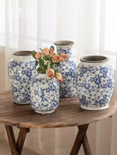 Axyaa Blue and White Peony Ceramic Vase for Living Room Decoration