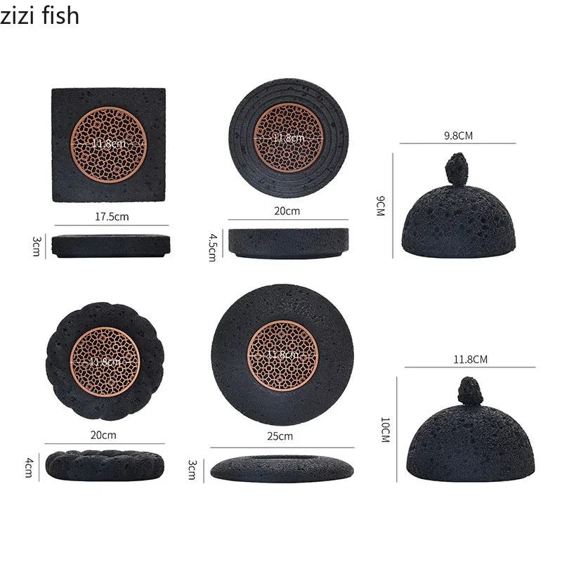 Axya Rock Texture Cement Sushi Dessert Plate Set - Restaurant Specialty Tableware