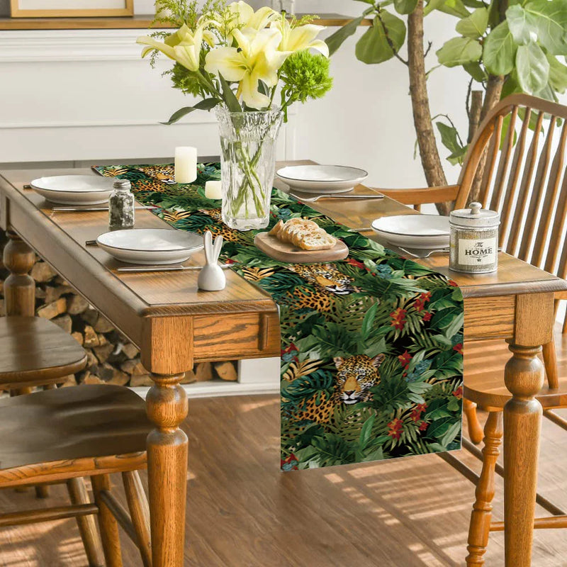 Tropical Plant Flowers Table Runners by Axyaa - Farmhouse Dining Decor Runner