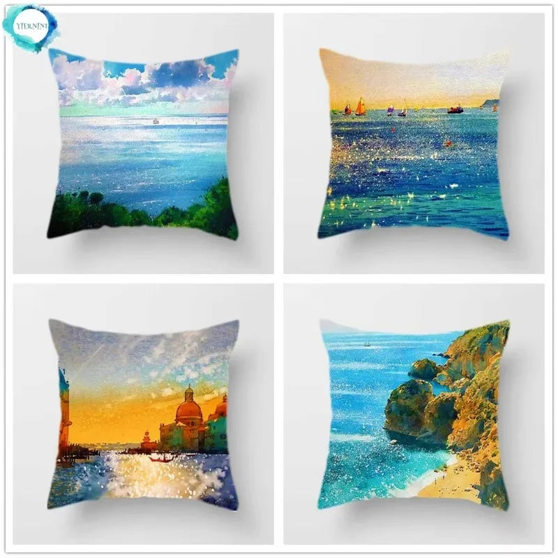 Axyaa Scenery Sailboat Pattern Pillow Cover 45X45CM for Home Decor