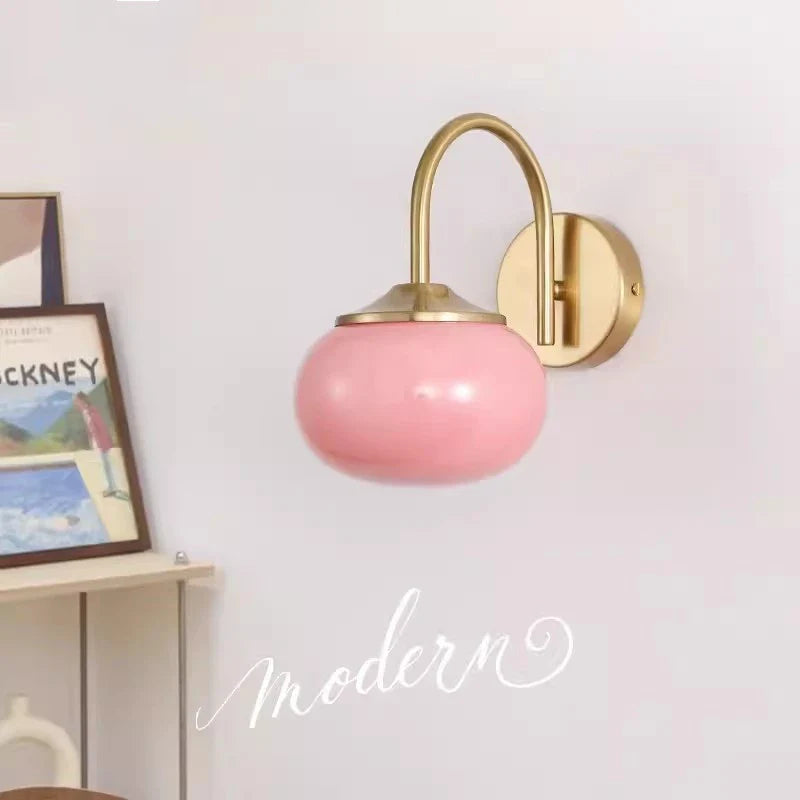 Axyaa Pink White Glass Ball Wall Lamp Cream Stylish Lighting for Living Room