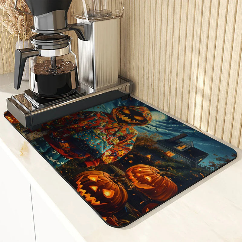 Axyaa Halloween House Coffee Absorbent Dish Drying Mat