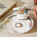 Axyaa Peony Gold Rim Porcelain Coffee Cups and Saucers Vintage Ceramic Mug
