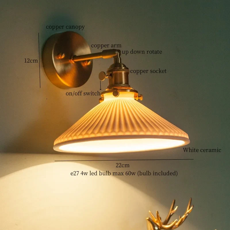 Axyaa Nordic LED Wall Lamps, Modern Copper Arm Ceramic Light for Living Room, Bedroom
