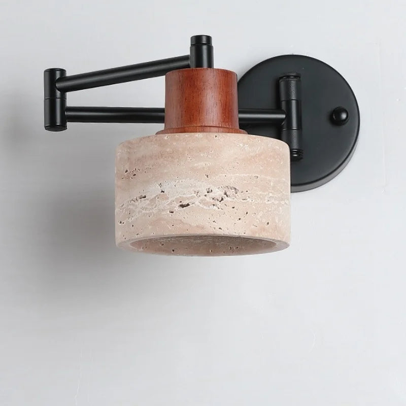 Axyaa Wabi Sabi LED Wall Lamp Sconce Black Iron Arm Yellow Travertine Stair Light