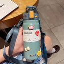 Axyaa Stainless Steel Vacuum Flask with Straw and Portable Strap