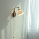 Axyaa White Glass LED Wall Light Hallway Fixture with Walnut Wood & Brass Switch