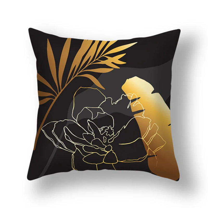 Axyaa Gold Leaf Flower Cushion Cover - Decorative Square Pillow for Home and Car