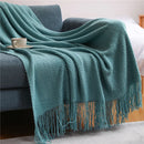 Axyaa Cream White Knit Throw Blanket with Tassels