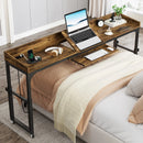 Axyaa Adjustable Overbed Table for Queen Size Bed with Tilt Stand & Outlets