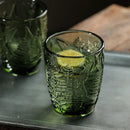 Axyaa Vintage Green Leaf Embossed Whiskey Glass Tumbler 290ml Heavy Glassware