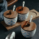 Axya 3-Piece Ceramic Spice Box Set: Embossed Round Seasoning Jar, Sugar Salt Shaker