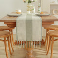 Axyaa Striped Jacquard Table Runner with Tassels for Elegant Home Decor