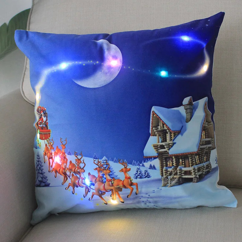 Axyaa LED Xmas Throw Pillows 18x18 inch - Cartoon Christmas Decoration